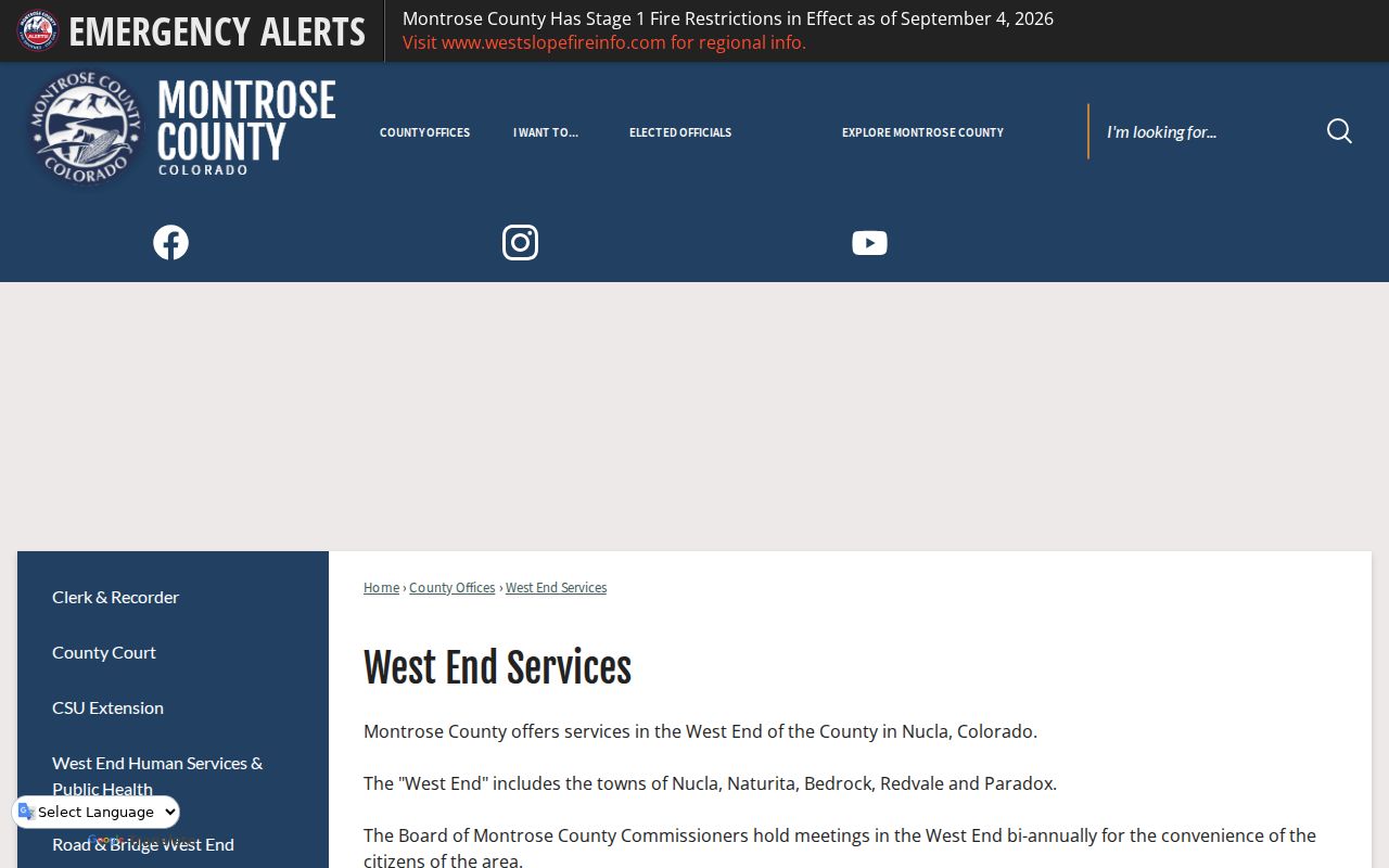 Montrose County municipal warrant West End service context