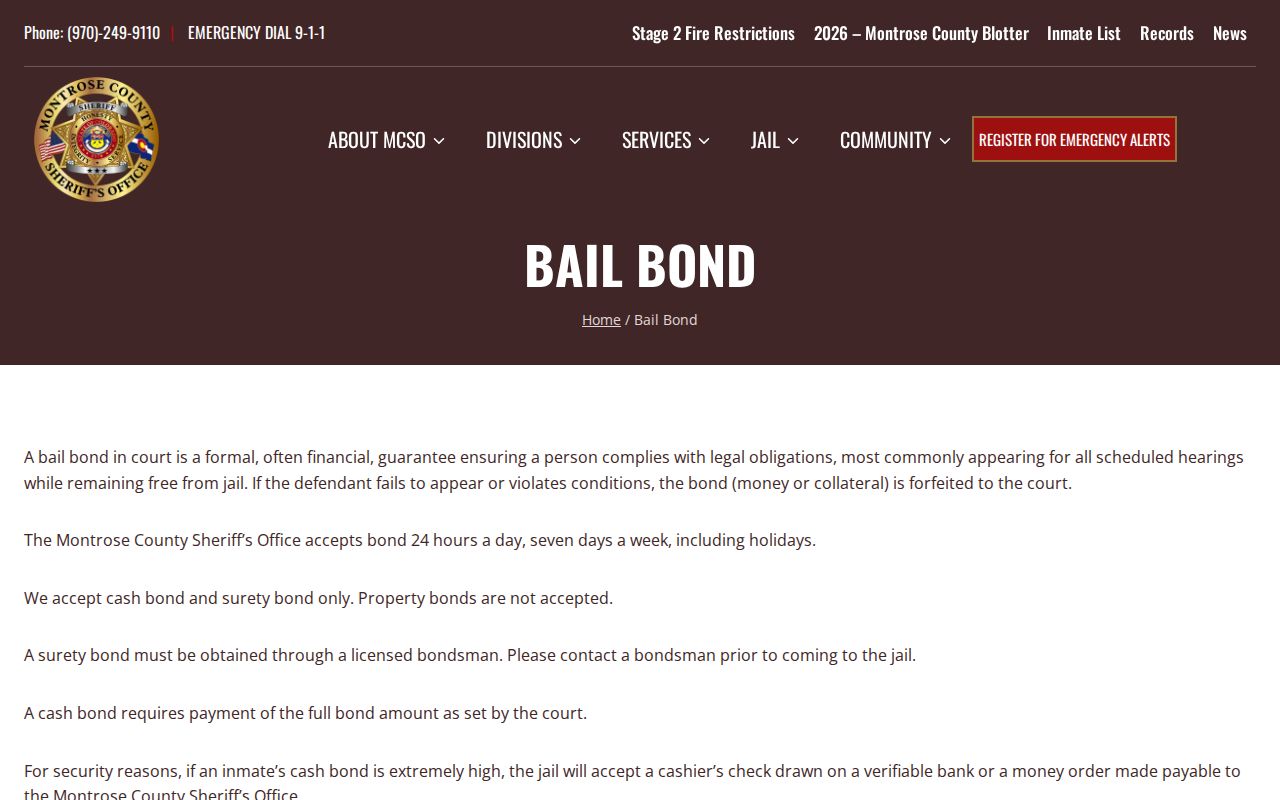 Montrose County arrest warrant bond instructions
