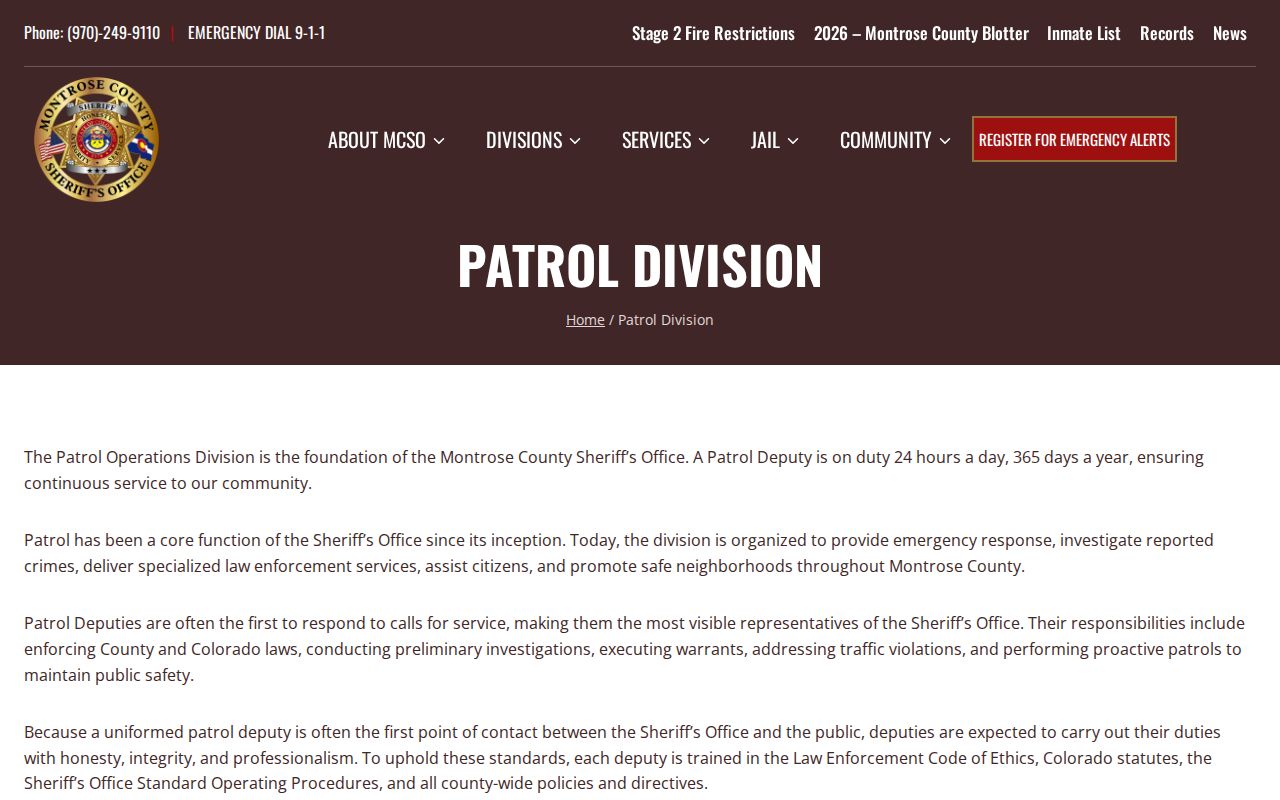 Montrose County arrest warrant sheriff contacts